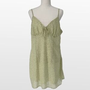 HM Mini Dress L Green Floral Chiffon Cottagecore Fairycore Summer Sun Dress Y2K